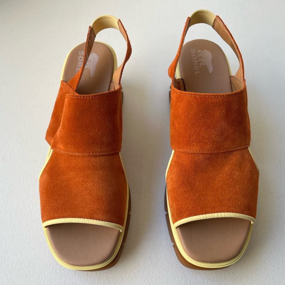 Sorel Joanie lll Sandals Women's 10.5 Orange Suede Slingback Wedge Platform NEW - Picture 4 of 13